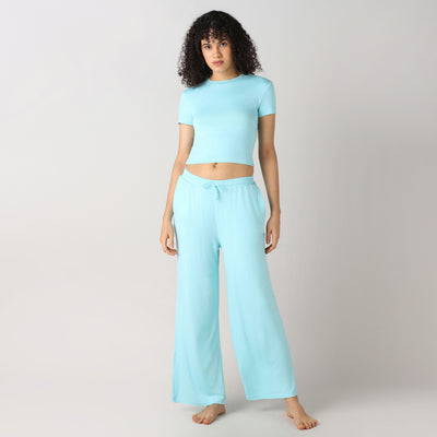 AeroSoft Bamboo Women's Premium Lounging Co-Ord Set  (Aqua Sky)