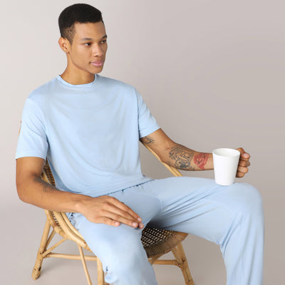 LuxeSoft Bamboo - Men's Bamboo Regular Lounging or Sleep T-Shirt (cerulean)