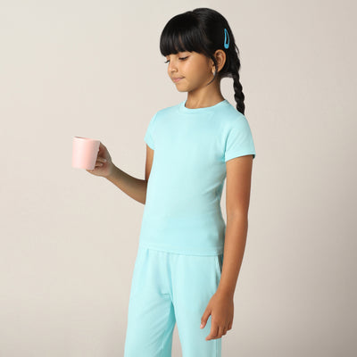 SensiSoft Bamboo - Girls Lounging or Sleep Bamboo Regular T-Shirt(Aqua Sky)
