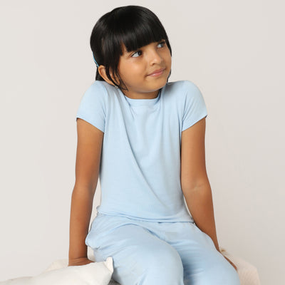 SensiSoft Bamboo - Girls Lounging or Sleep Bamboo Regular T-Shirt (Cerulean)
