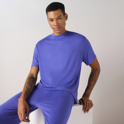 LuxeSoft Bamboo - Men's Bamboo Regular Lounging or Sleep T-Shirt (blue Iris)