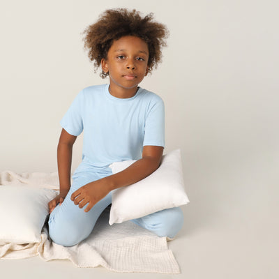 ActiveSoft Bamboo - Boys Lounging or Sleep Bamboo Regular T-Shirt (Cerulean)