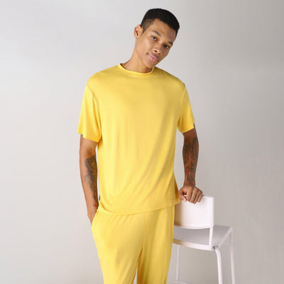LuxeSoft Bamboo - Men's Bamboo Regular Lounging or Sleep T-Shirt (Mimosa)