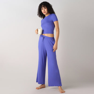 AeroSoft Bamboo Women's Premium Lounging Co-Ord Set (Blue Iris)