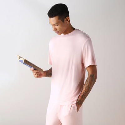 LuxeSoft Bamboo - Men's Bamboo Regular Lounging or Sleep T-Shirt (Rose Quartz)
